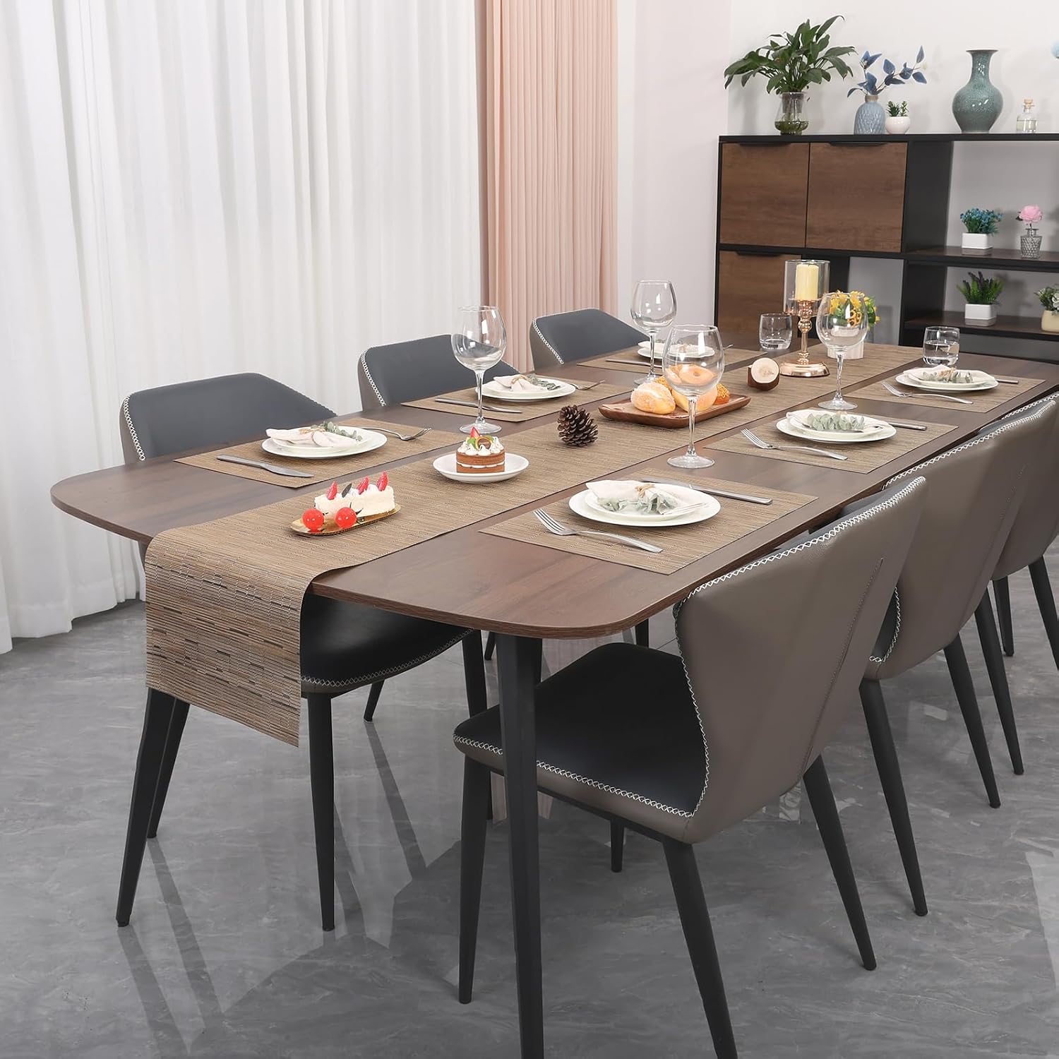 Myir JUN Table Runner, Vinyl Table Runner Indoor 55 Inch Long Arbitrarily Cropped Runner for Table Heatproof for Home Party (Light Brown, 12 x 55 inch)