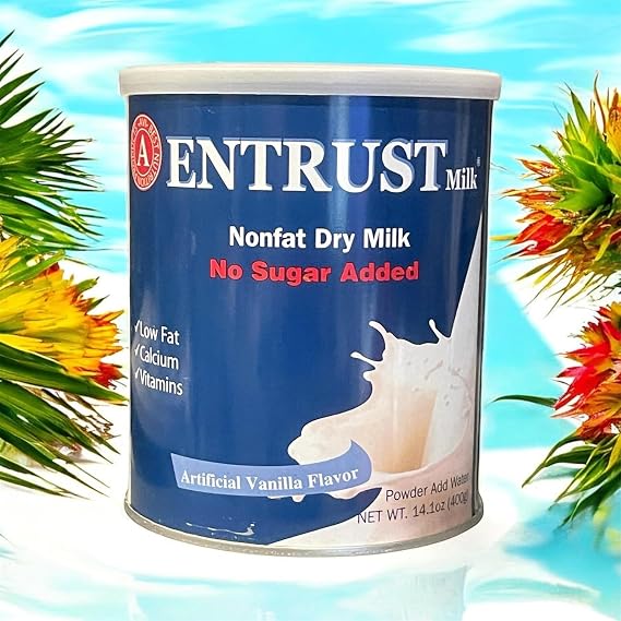 1 Pack - Entrust Milk No Sugar Added Milk Powder - Sua Bot Entrust Khong Duong - 14 Oz per Bottle - Made in USA