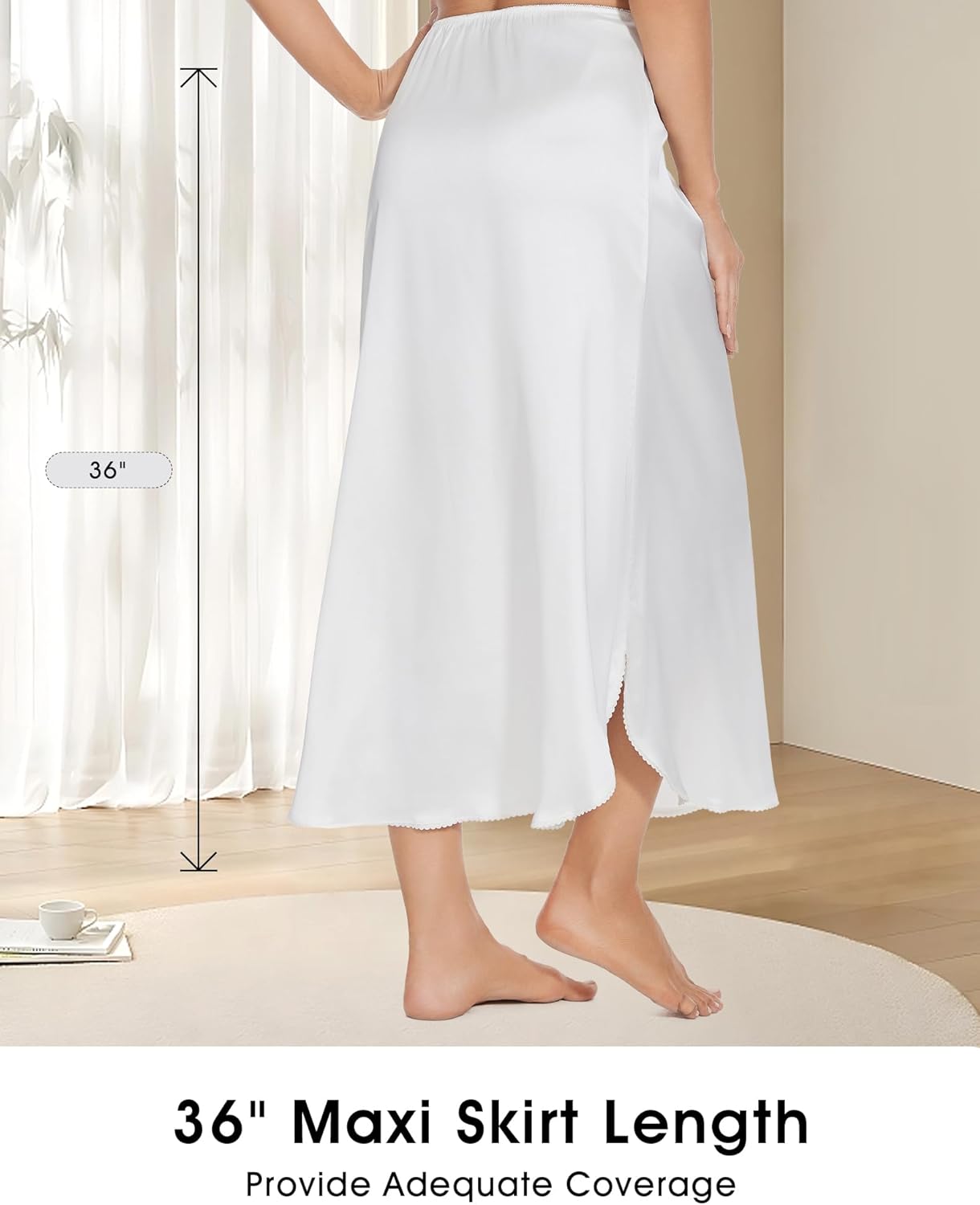 MANCYFIT Long Half Slip for Women Under Dress Satin Slip Skirt Extenders 36" Maxi Underskirt - Image 4