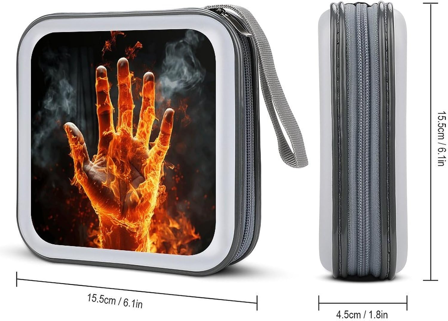 Fire Flame Hand CD Case 40 Capacity DVD Cases for Car Portable CD Boxes Holder with Zipper Protective DVD Box with Handle for Blu Ray Movie Music Audio Disk image 2