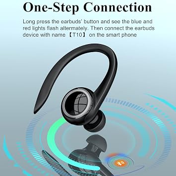 Bluetooth 5.2 Headset Single Ear Earpiece Earphone with Mic, Hook Black