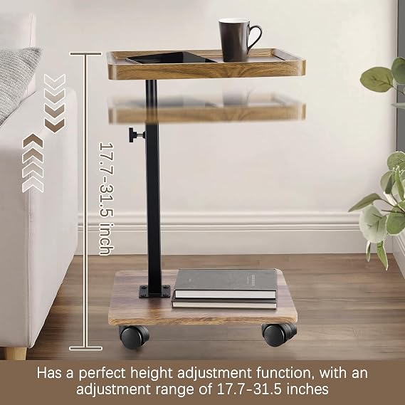 Adjustable Side Table C Shaped Side Table with Wheels