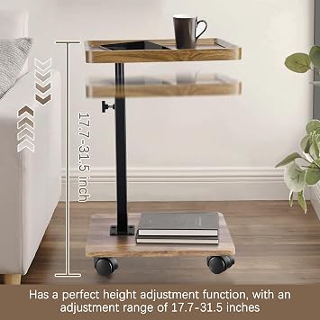 Adjustable Side Table C Shaped Side Table with Wheels