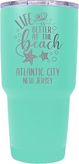 R and R Imports Atlantic City New Jersey Souvenir Laser Engraved 24 Oz Insulated Stainless Steel Tumbler Seafoam.