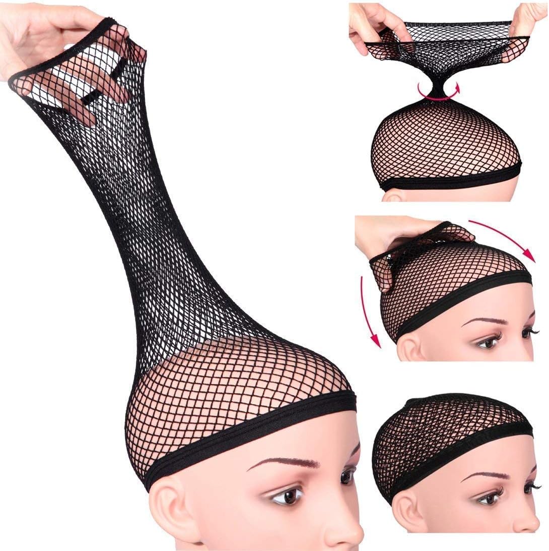 Women Casual Style Mesh Wig Cap For Long Hair, Hair Net For Wig, Hair Cap For Wigs, Hair Wig Weaving Fishnet Snood Cap, Black, Set Of 2 Pieces