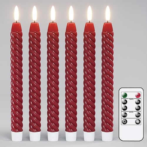 Miniatura 7 de Lasumora Velas cónicas sin llama de Navidad parpadeantes con control remoto de 10 teclas, funciona con pilas, mecha 3D LED en espiral, paquete de 6