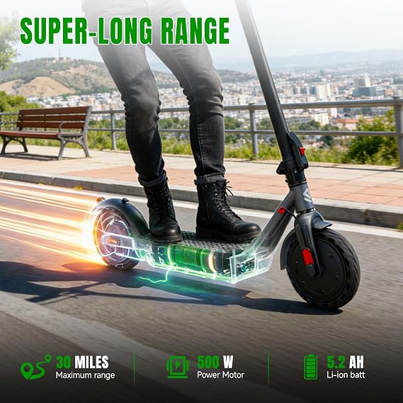 YHR Electric Scooter for Adult,350W/500W Powerful Motor,8.5/10 Solid Tires,19Mph 20 Miles Max Range,Dual Braking,e-Scooter App Control