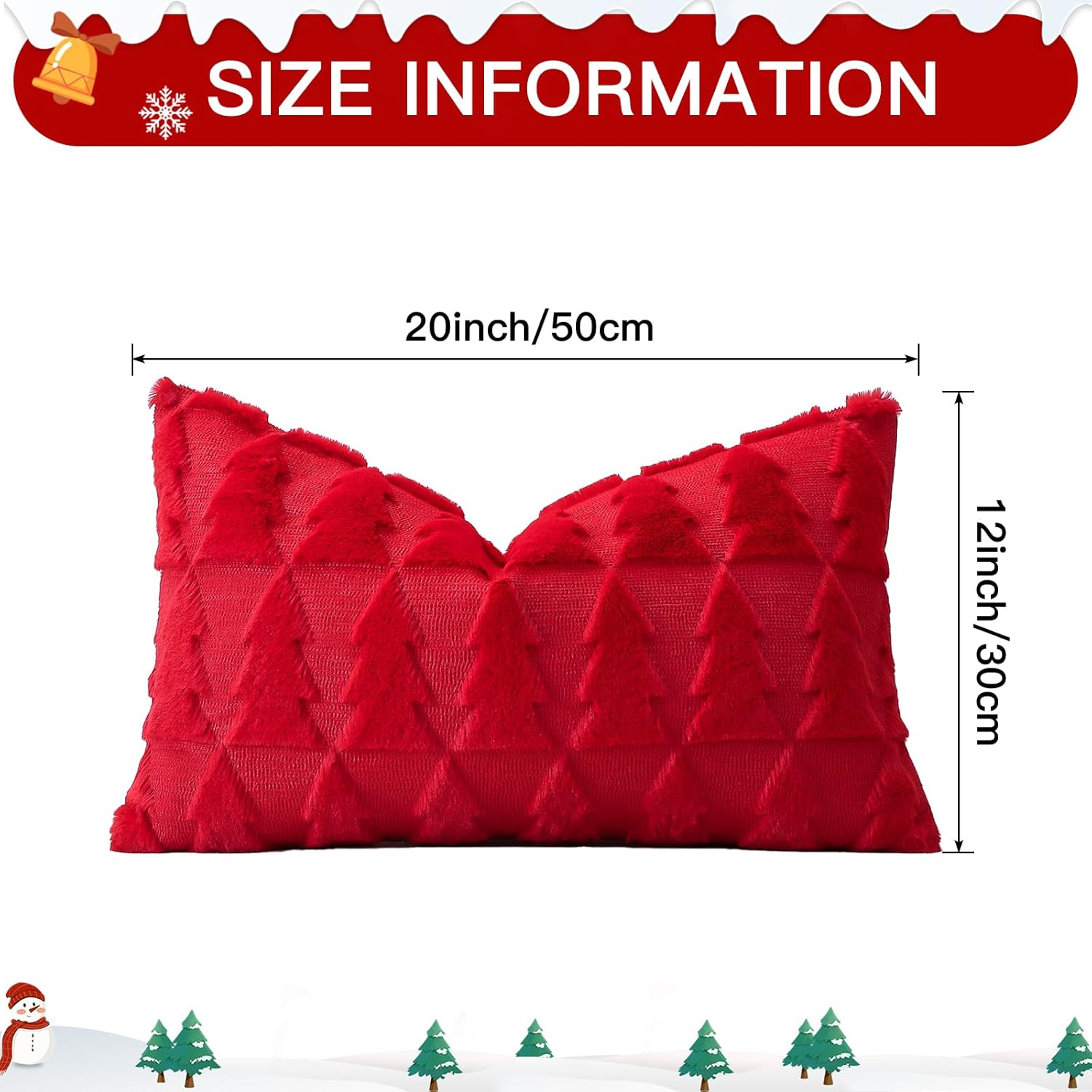 OTOSTAR Set of 1 Xmas Soft Plush Short Wool Velvet Decorative Throw Pillow Covers Rectangular Luxury Style Cushion Case Pillow Shell for Sofa Bedroom Christmas Tree Red, 12x20 Inch
