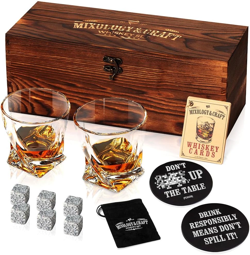 Whiskey Stones Gift Set for Men, smaller box with latch