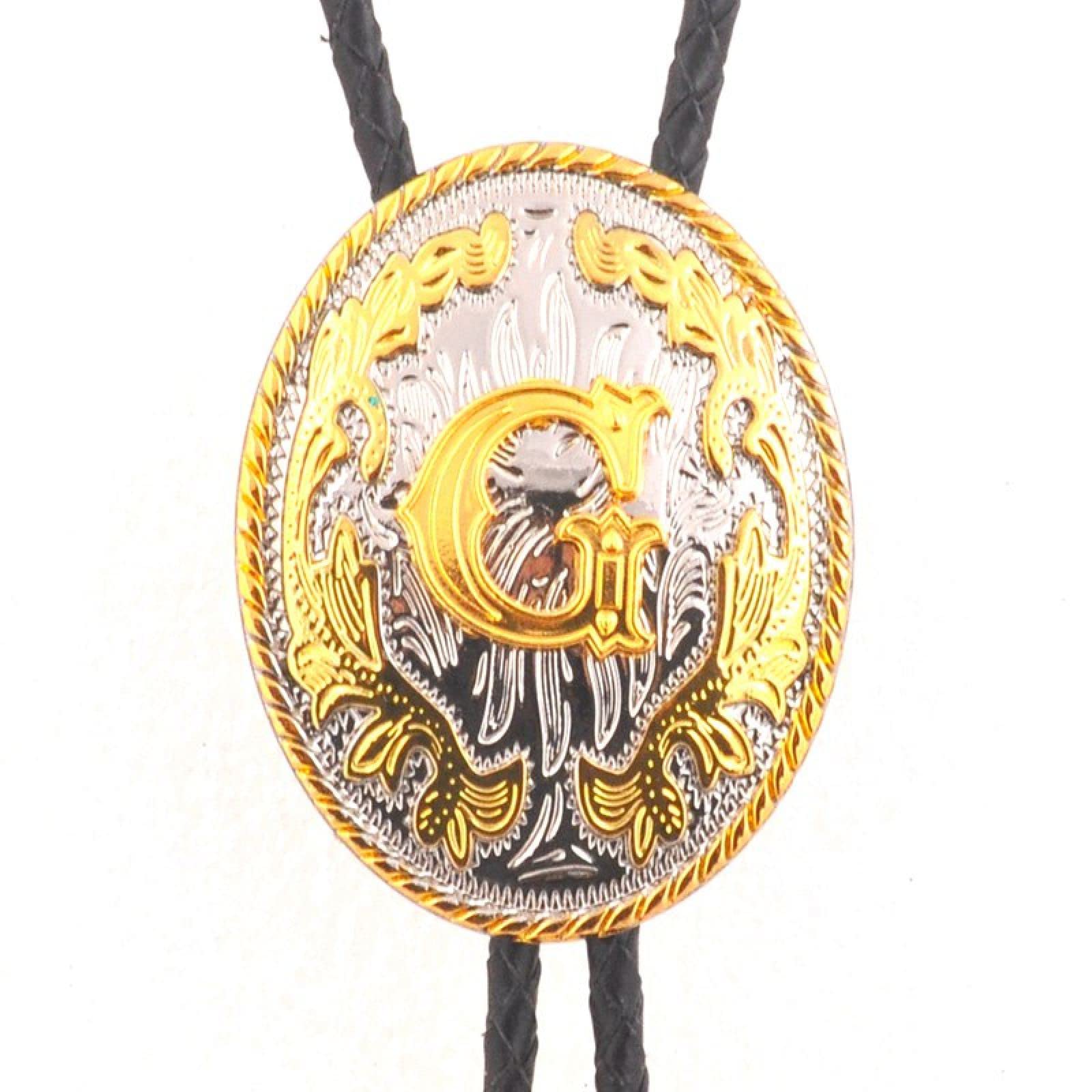 Bolo Cravate pour Homme - Deux Couleurs Ovales Initiales Cravate Nom De Famille Américain Lettre Cravate Noeud Bijoux, Personnalité Vintage Nouveauté Pendentif Collier