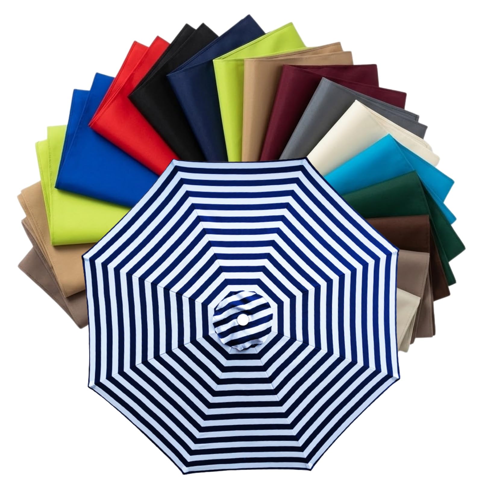 Replacement Parasol Canopy 2m to 4m, Waterproof Polyester Patio Umbrella Replacement Cloth for 6/8 Arms, Sunshade Garden Parasol Fabric Cover, UV Protection(Blue White,2.7m (8.8FT) - 6 Ribs)