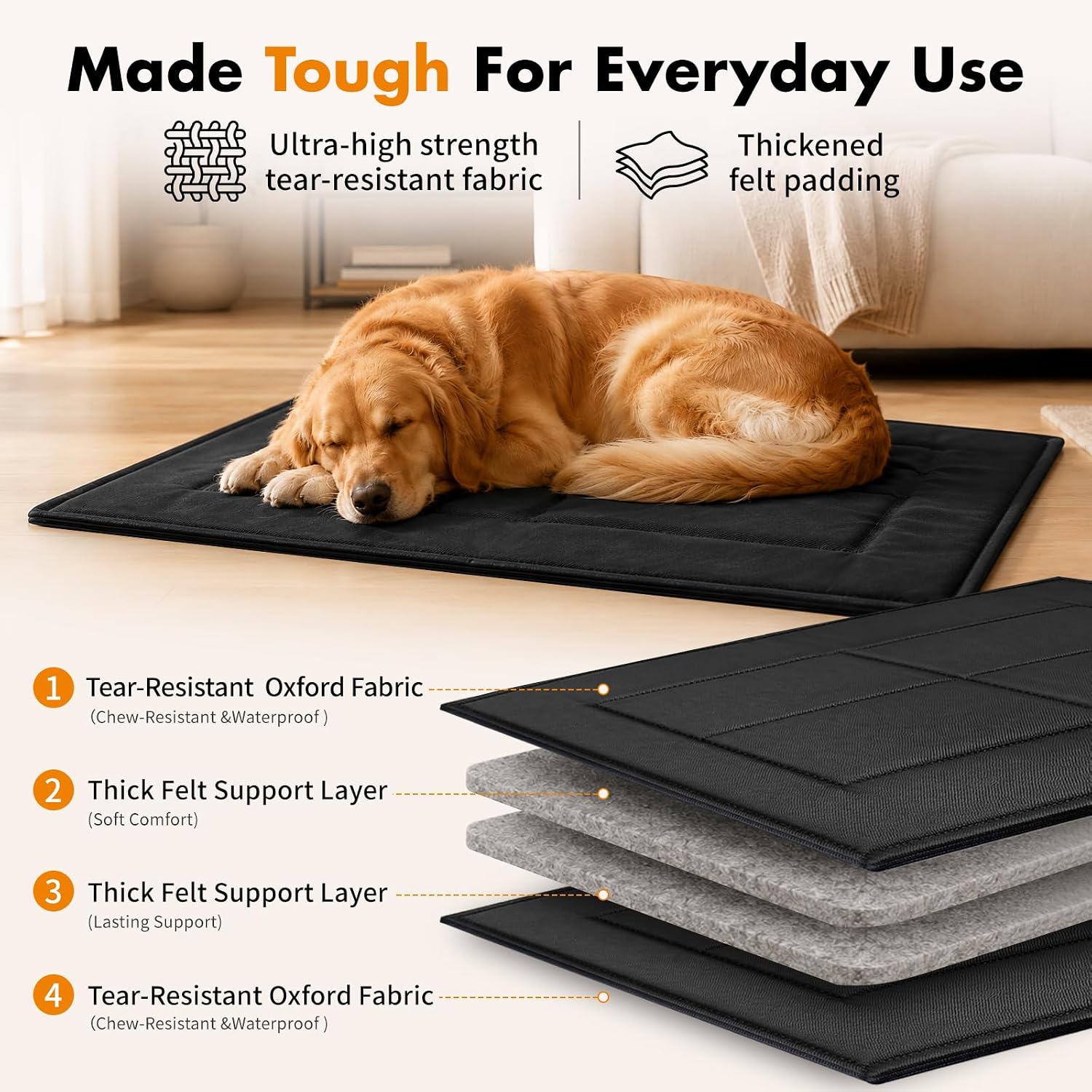 Chew Proof Dog Crate Pad, Indestructible Dog Bed for Aggressive Chewers, Waterproof Machine Washable Dog Kennel Pad (35x22 in)