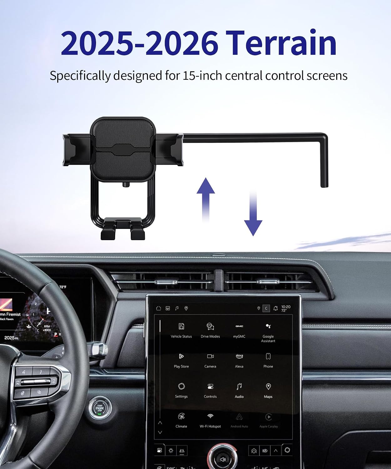 Car Phone Holder for GMC Terrain 2025-2026, 15" Screen Fixed Clip, Auto Accessories Navigation Bracket, Interior Decoration Mobile Phone Mount, 360° Rotation
