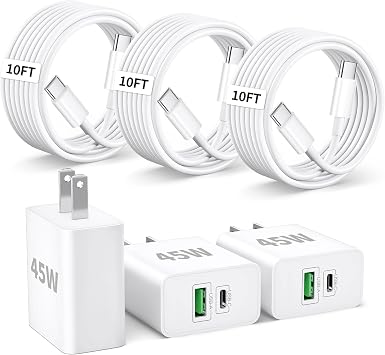 iPhone 17 16 Pro Max Charger Fast Charging, 3Pack 45W USB C Block and Cable