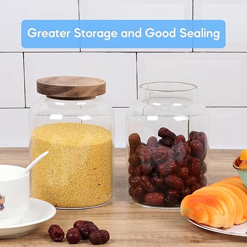 Miniatura 2 de Tarros de vidrio de 42 onzas, paquete de 2 recipientes de almacenamiento de alimentos de 1.3 cuartos de galón con tapas de madera herméticas, tarros