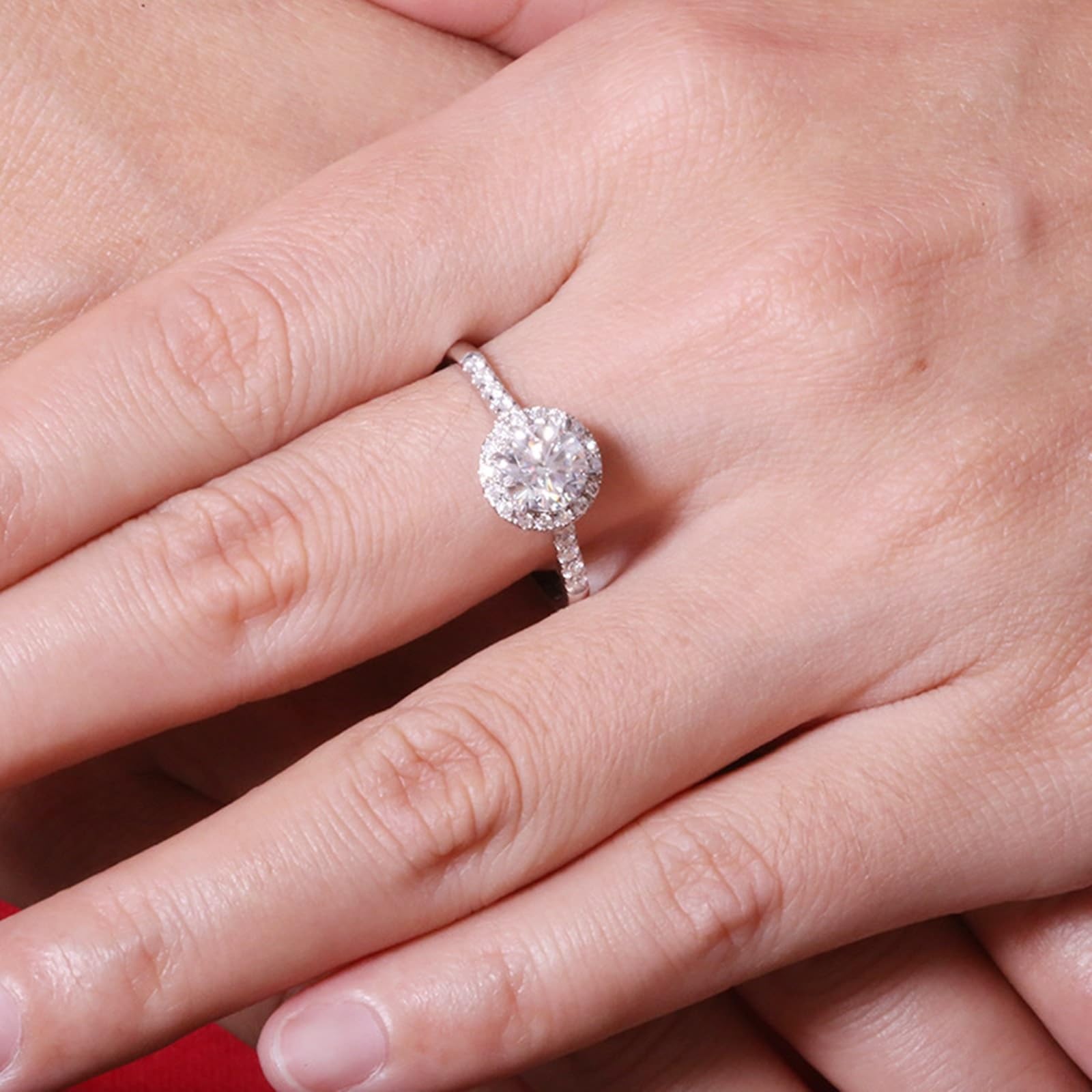 Anillos de compromiso de oro de 14 quilates para mujer, halo de corte redondo de 0,5 quilates, diamantes cultivados en laboratorio/moissanita, anillo de compromiso de oro blanco para ella