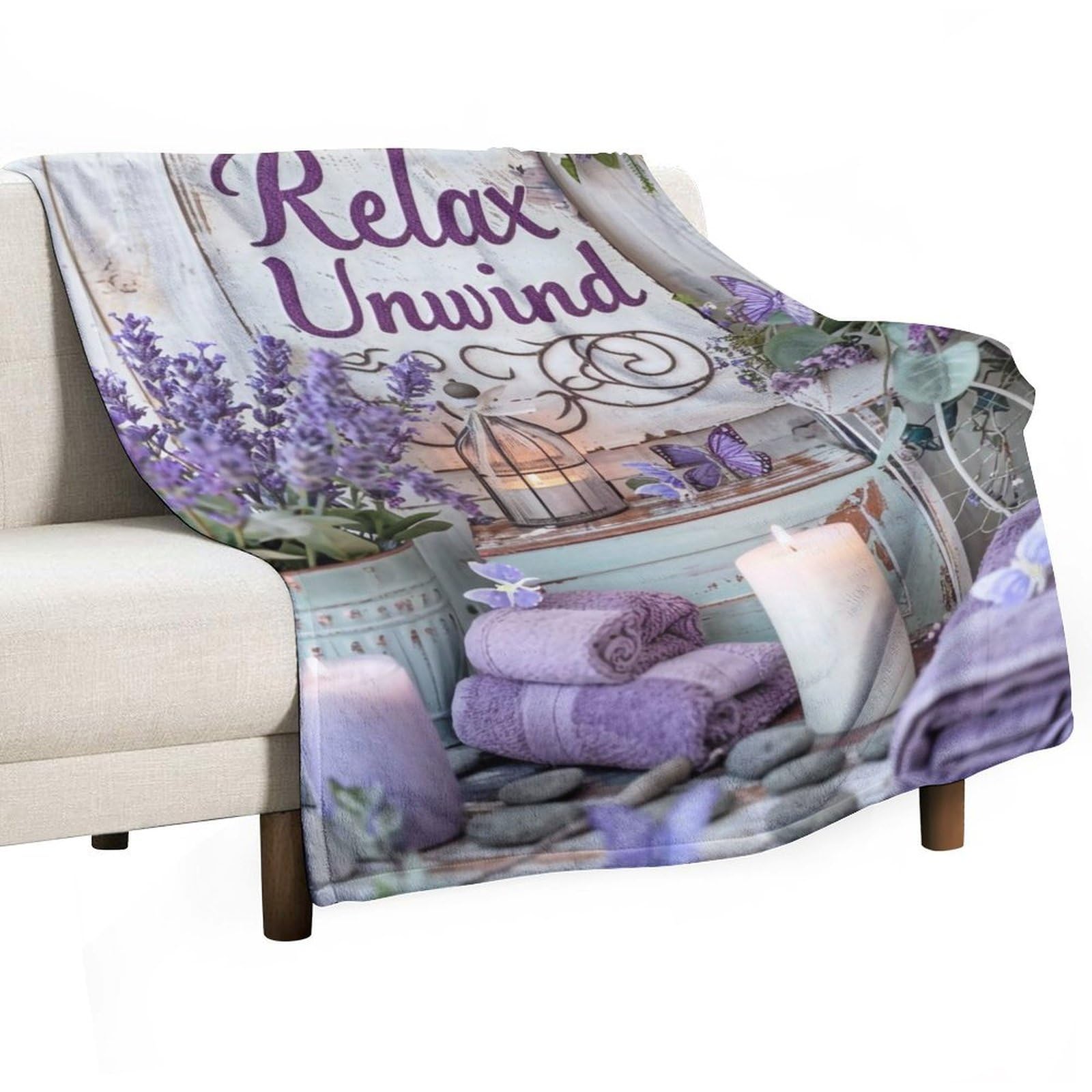 YHGSREUOH Relax Unwind Lavender Spa 04 Flannel Blankets Fleece Soft Throw Lightweight Plush Gifts for Couch, Bed, Cozy Sofa Plush, Chair, Lovers 150x200cm(60x80in)