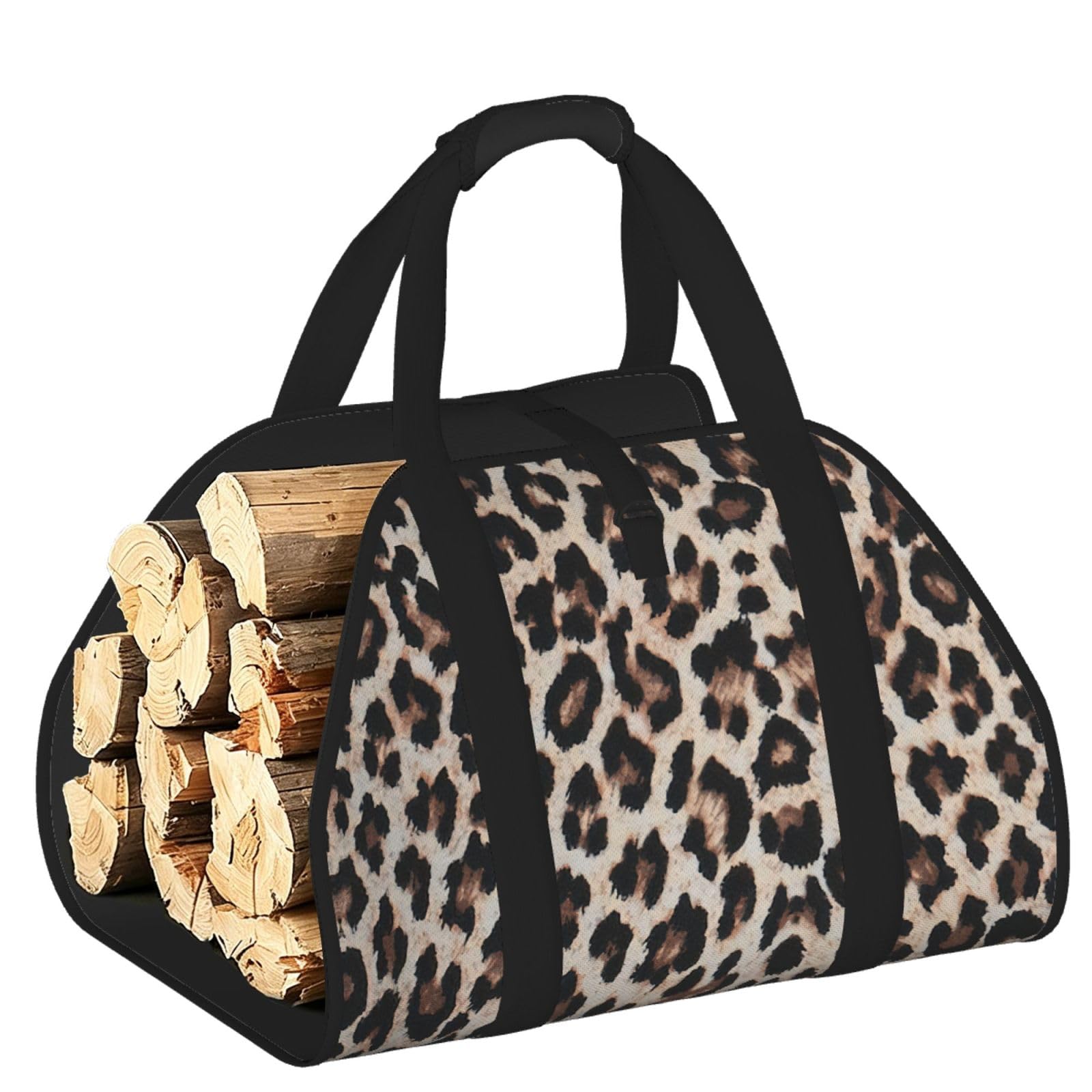 Leopard Print print Printed Firewood Carrier Bag, Log Tote with Open-Ended Design for Camping Outdoor Wood Hauling