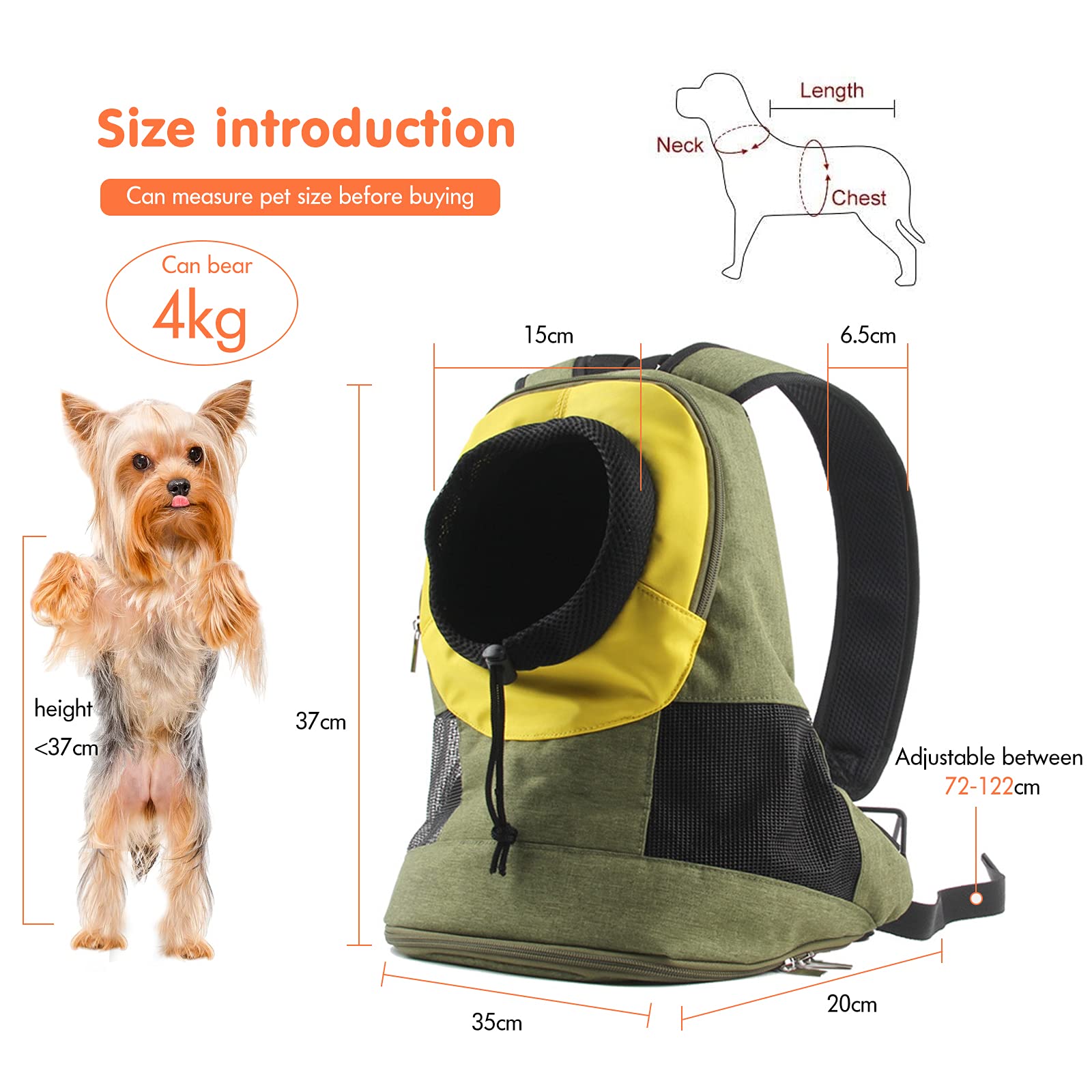 PETCUTE Zaino Porta Cane,Traspirante Zaino per Animali Domestici,Zaino per Cani a Doppia Spalla con Pad Rimovibile,Testa Fuori Borsa per Cani con Tracolla Regolabile e Cordoncino