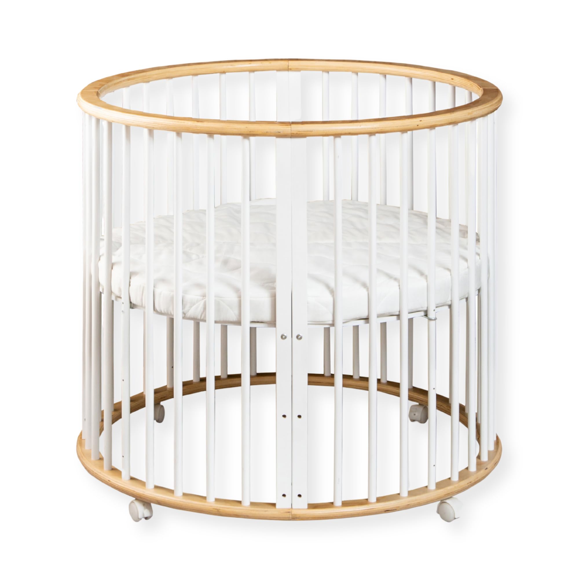 Babybox – Runde Spielkiste aus Holz – Laufstall – Inkl. Matratze – 91x91x85 cm – Natur