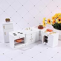 Vista 6 de Kit de muebles de cocina para casa de muñecas 1:12, casa de muñecas, suite en miniatura, armario de cocina de madera, juego de nevera, comedor