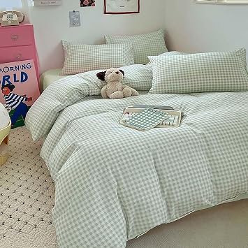 Nayoroom Green Gingham Duvet Cover Set Queen Plaid Checkered Bedding