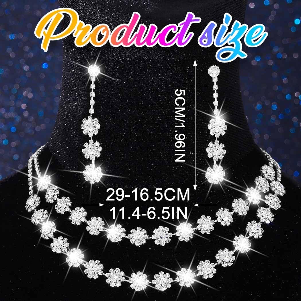 Nicute Rhinestone Jewelry Set Sparkly Necklace Earrings Set Fashion Wedding Prom Party Jewelry for Women (Silver) - Image 3