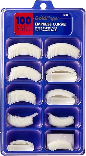 Goldfinger 100 Acrylic Plain Nails (1 Pack, Empress Curve) Overlap Long Length, Half Cover French False Nail Tips