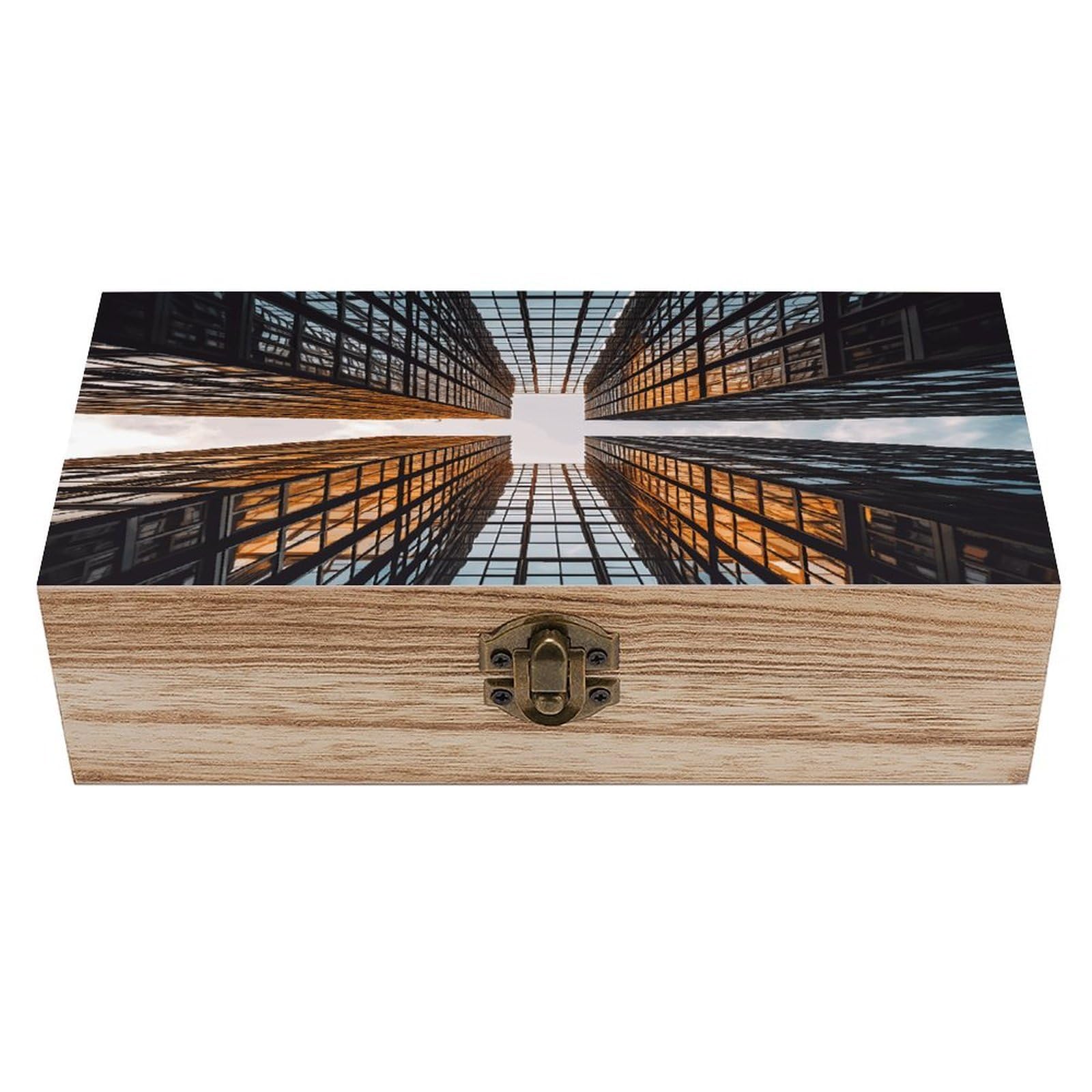 Adfgyerh Style Skyscraper Looking Up At Sky Bins Solid Wood，Jewelry Box Retro And Exquisite，Storage Box Used For Storing Photos, Souvenirs, Letters, Gifts, And Jewelry.