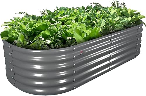 A ANLEOLIFE 6X2X1.5 ft Galvanized Raised Garden Beds Outdoor, Oval