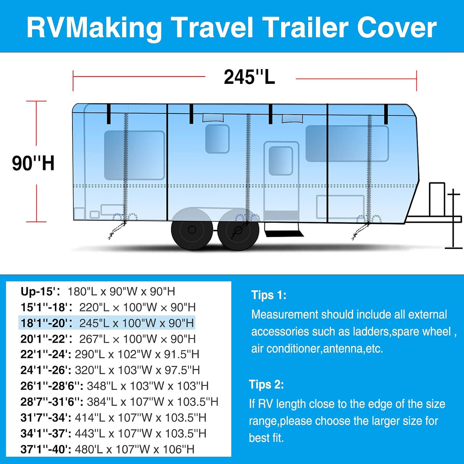 RVMasking 2021 Upgraded 6 Layers Top Travel Trailer RV Cover Windproof Camper Cover Up to 18' 1"-20' RVwith 4 Tire Covers Tongue Jack Cover - Anti-uv Prevent Top Tearing Caused by Sun Exposure : Automotive