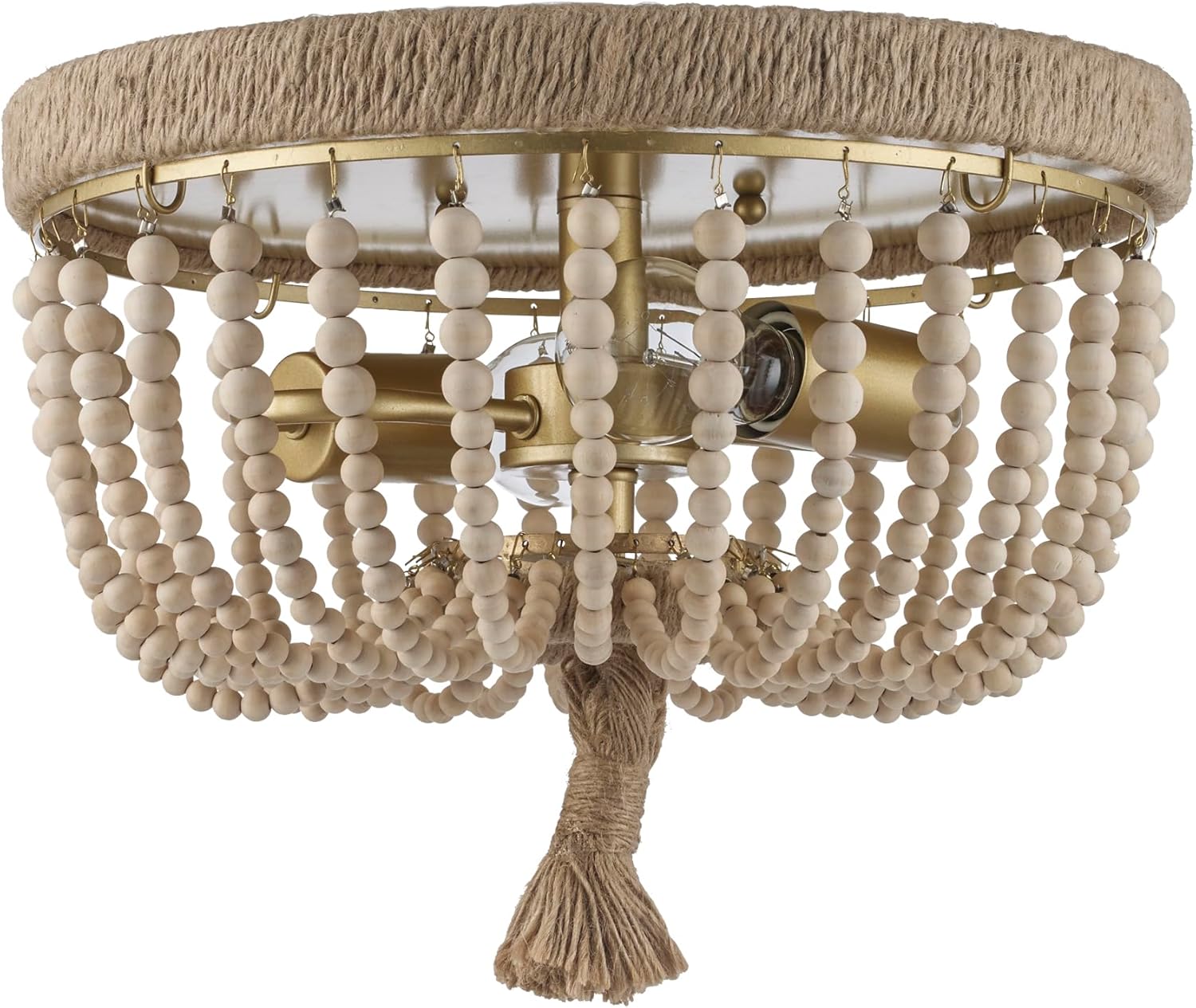 TRANS GLOBE 11605 AG I Taylan Collection 14 Inch Two-Light Ceiling Flush Mount - in an Antique Gold Finish | Steel & Jute Rope Housing I Modern Contemporary Light Fixture |