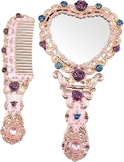 FOMIYES 1set Vintage Portable Makeup Mirror and Comb for Women Foldable Handheld Vanity Mirror High-definition for -ups and All Hair Types