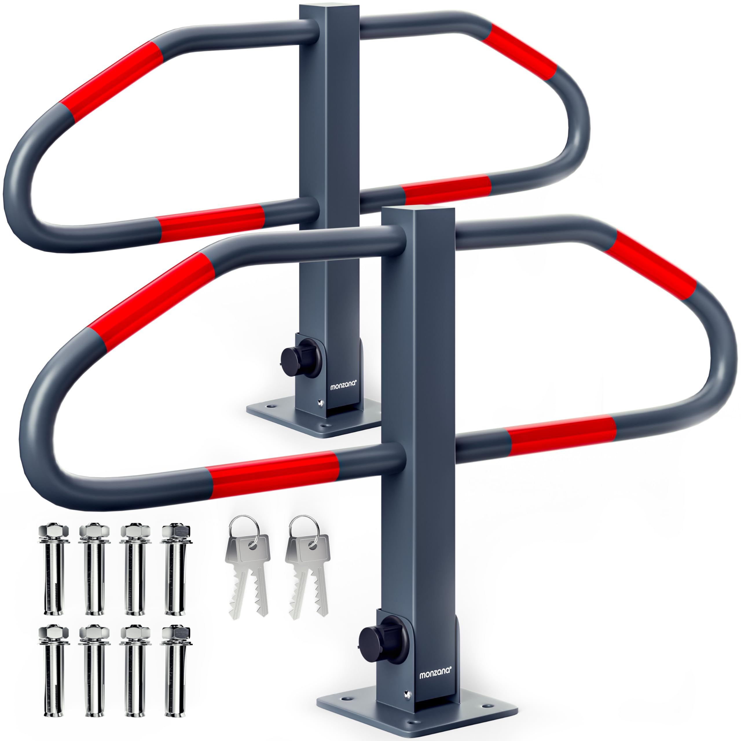 MONZANA® 2x Barrière de parking rabattable en acier forme arc plaque de sol barrière stationnement serrure 2 clés arceau de parking