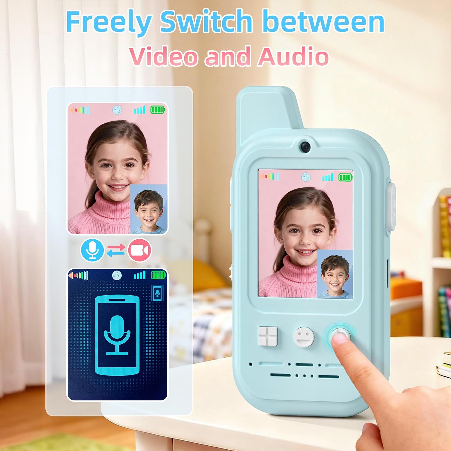 Video Walkie Talkies for Kids: 2 Pack Intercom Toys for Boys Girls Age 3-12 Year Old, Rechargeable Kids Walkie Talkies, HD Camera, Voice Changer, 2'' Screen for Outdoor Play Camping Hiking Family Game