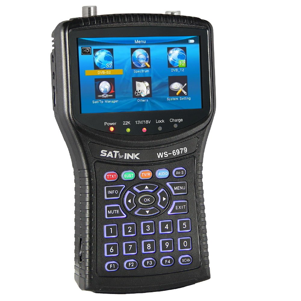 SatlinkWS-6979 Fully DVB-S/S2, DVB-T/T2 HD Combo Spectrum Satellite Finder Meter, 4.3 Inch HD LCD Screen