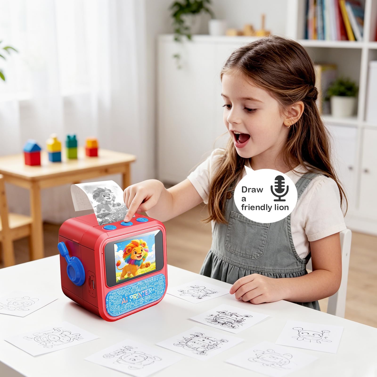 Imprimante d'autocollants vocaux intelligente pour enfants, mini machine thermique sans encre avec écran HD, imprimante d'étiquettes Bluetooth portable pour bricolage, notes scolaires et