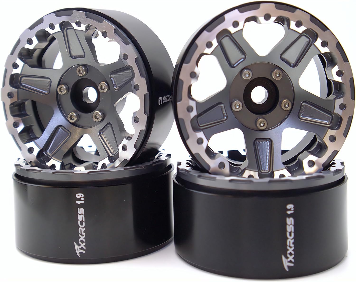 RC 1.9 Beadlock Wheel Rims Hex 12mm Aluminum Wheels Adjustable for TRX4 SCX10 Gen8 1/10 RC Crawler Car 4PCS (Grey)