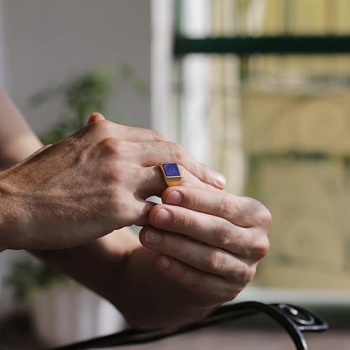 Miniatura 4 de Anillo cuadrado de sello de lapislázulis, joyería azul del lapislázuli, Oro, Lapislázuli