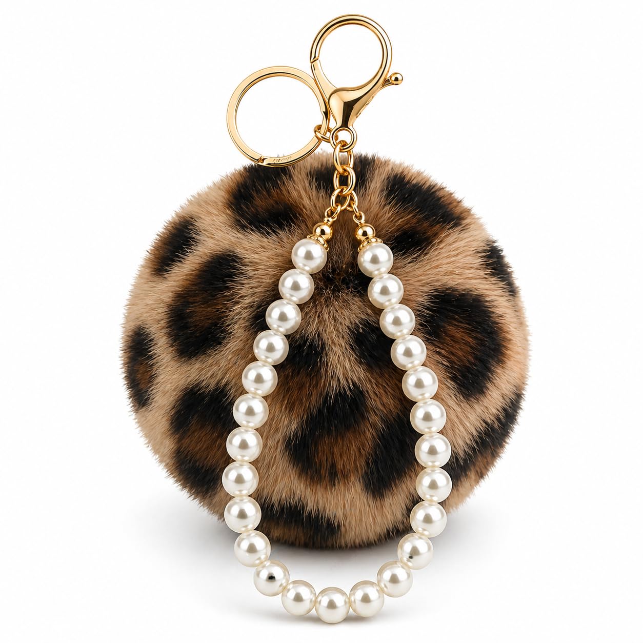 Fluffy Faux Fur Pearl Pompom Key Ring | Keychain Charm for Girls Bags, Wallets and Luggage-image-20