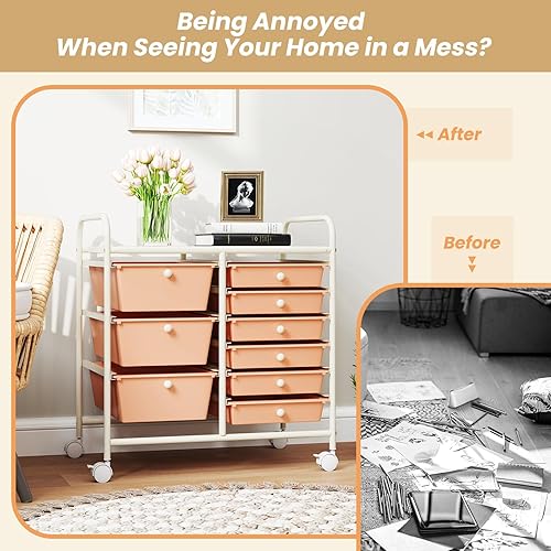 Vista 89 de LDAILY Carrito de almacenamiento con ruedas de 15 cajones, carrito rodante con cajones para aula, organizador de manualidades con ruedas con marco