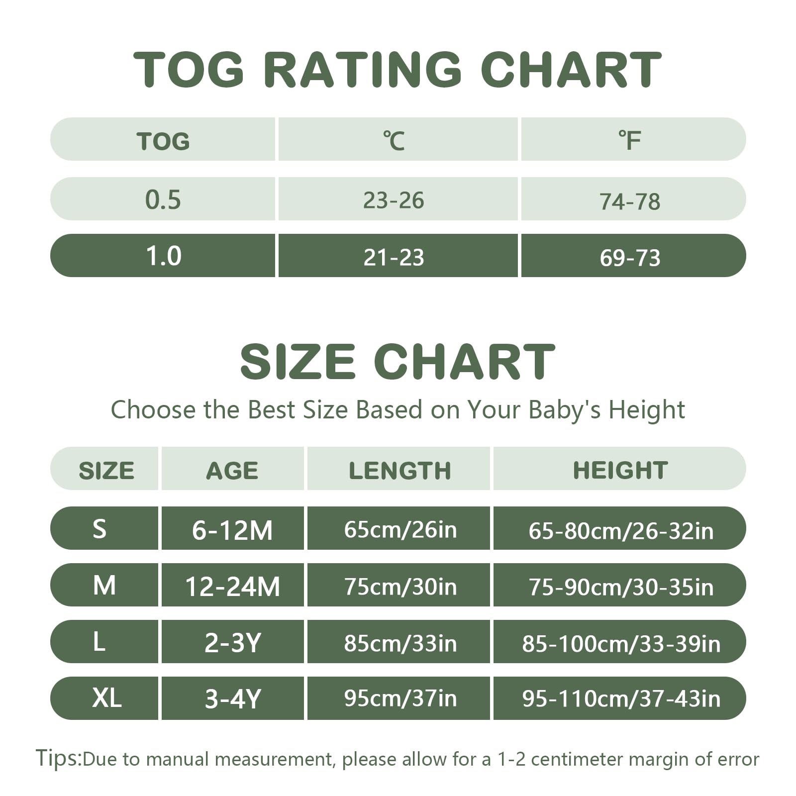 Mosebears Gigoteuse Bébé à Pieds 1.0 Tog Respirante en Coton-Gigoteuse d'Été et l'automne pour bébé(Dark Green,75cm(12-24 Mois))