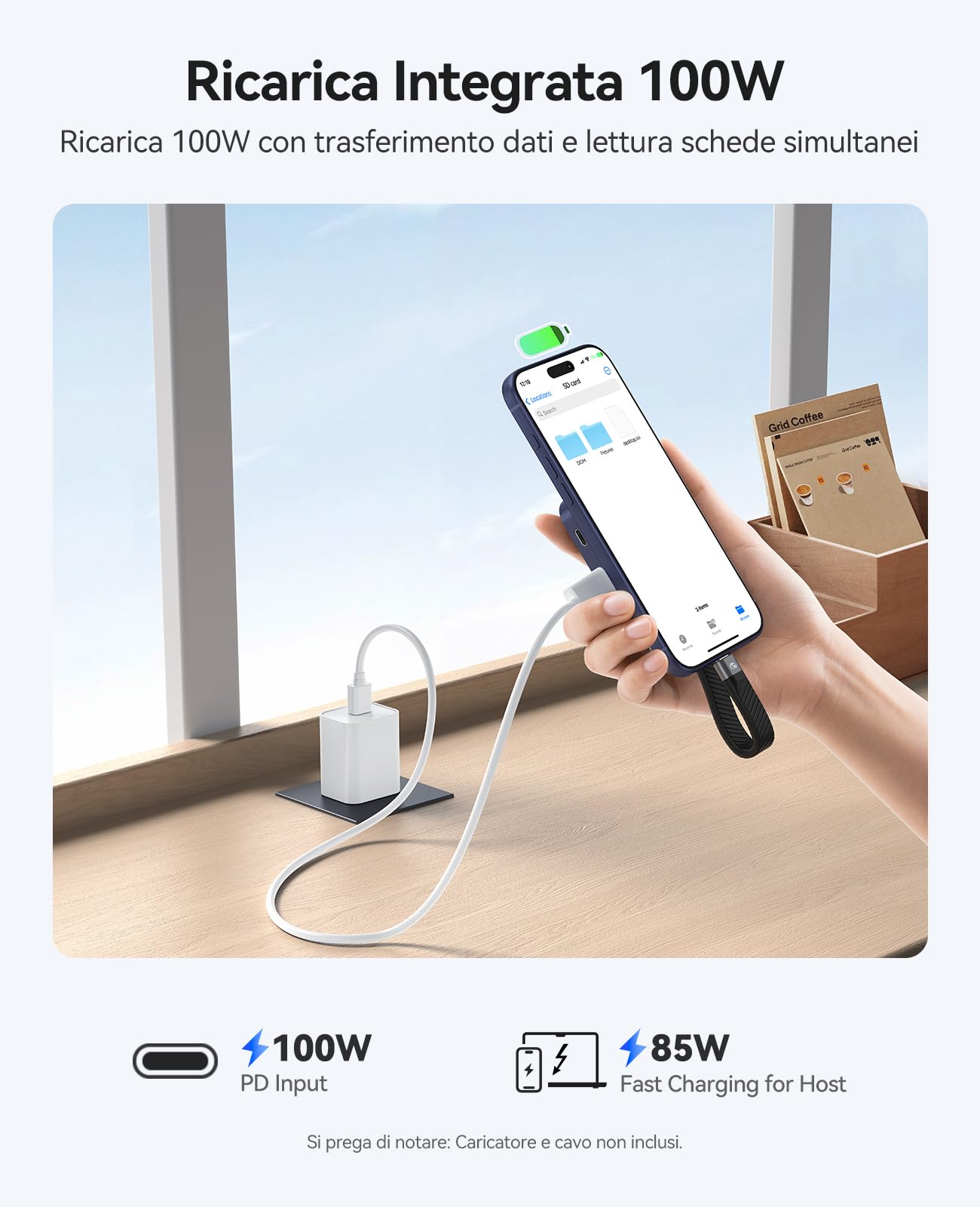 ORICO Lettore di schede SD magnetico con ricarica PD 100W, SD/TF 3.0, velocità di trasferimento dati 104 MB/s, Card Reader Compatibile con iPhone 17/16/15, iPad Pro e MacBook (Blu, 6 IN 1)