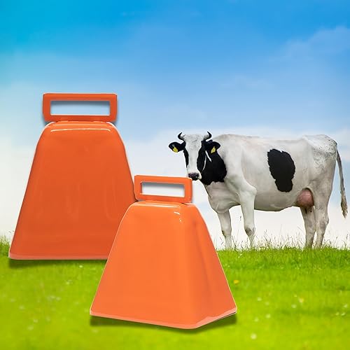 Miniatura 7 de Bevin Bells Campanas de vaca de larga distancia 10LD (naranja y naranja)  Campanas de Navidad  Hecho de acero  Hacedores de ruido fuerte  con correa
