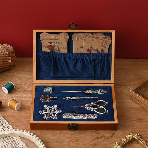 Miniatura 4 de NOTIONSLAND Kit de tijeras de bordado vintage, herramientas de costura de acero inoxidable, tijeras, punzón de costura, estuche de aguja, dedal,
