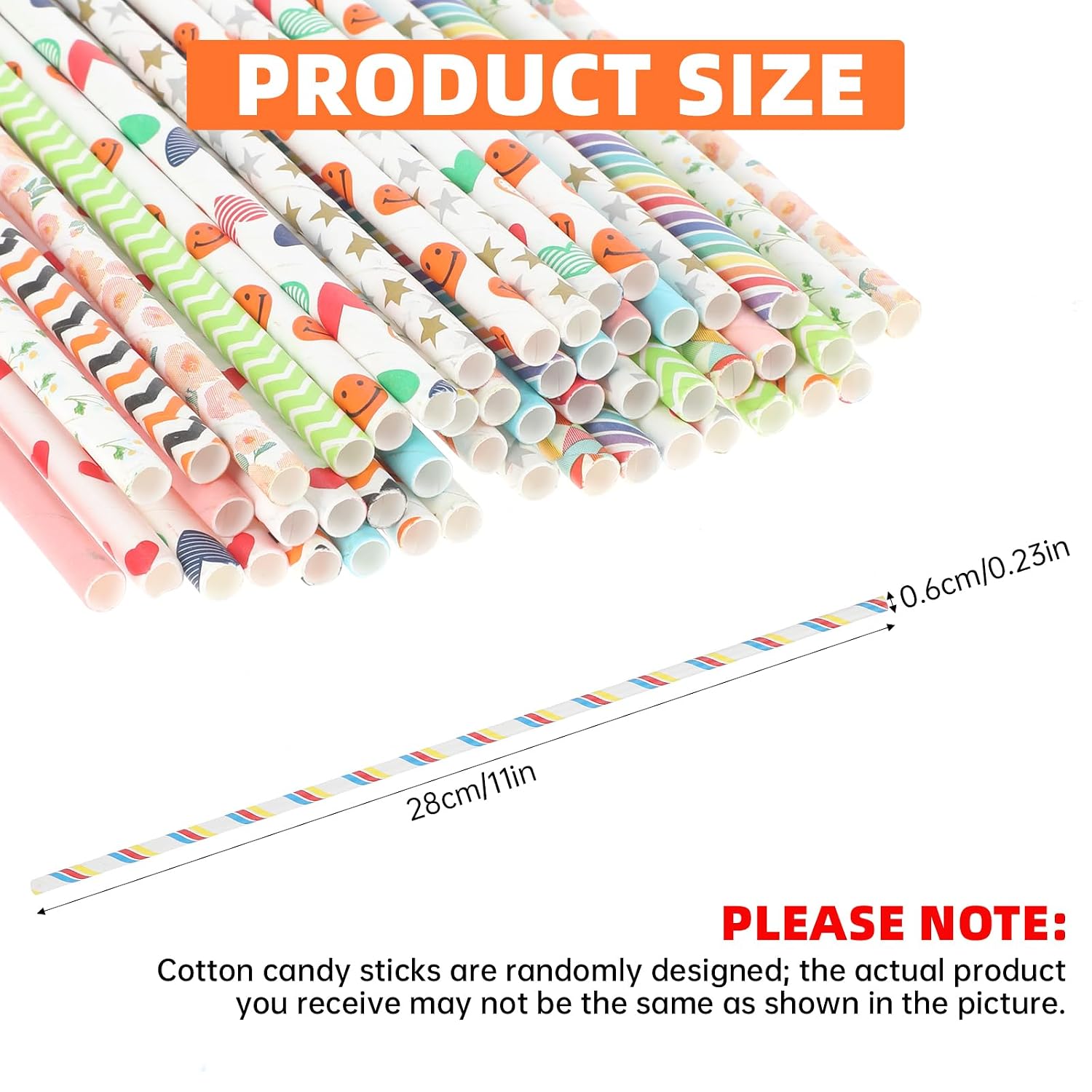50 PCS Cotton Candy Cones 13.77 Inch Cotton Candy Sticks Random Colorful Cotton Candy Supplies Paper Straws Cones for Birthdays, Weddings, Holiday Parties, Candy Making thumbnail
