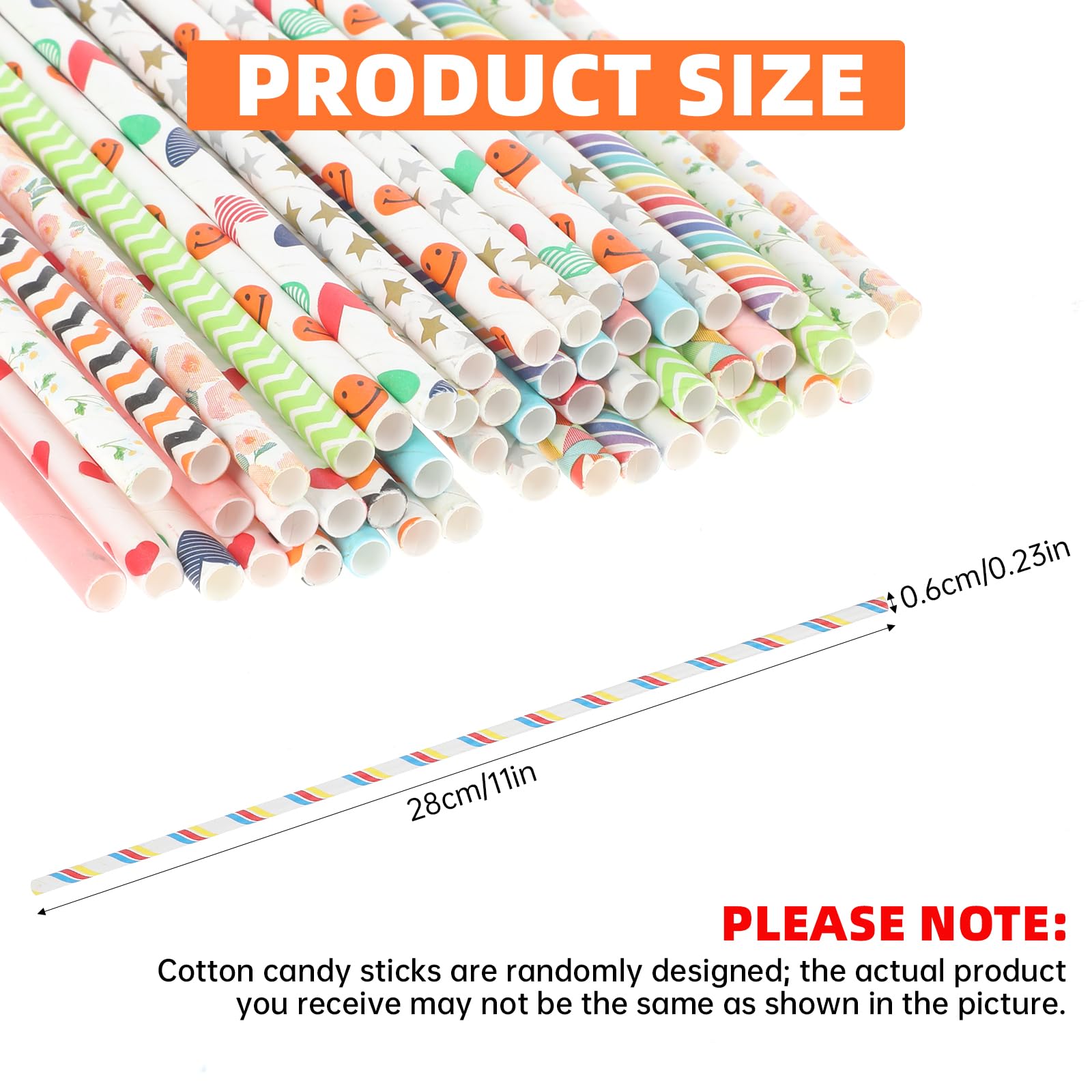 50 PCS Cotton Candy Cones 13.77 Inch Cotton Candy Sticks Random Colorful Cotton Candy Supplies Paper Straws Cones for Birthdays, Weddings, Holiday Parties, Candy Making