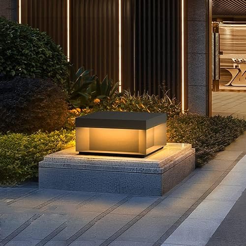 Miniatura 2 de SLAWA Lámpara de pilar  3000 K de columna al aire libre lámparas LED modernas cuadradas negras para poste de patio, lámparas de mesa impermeables de