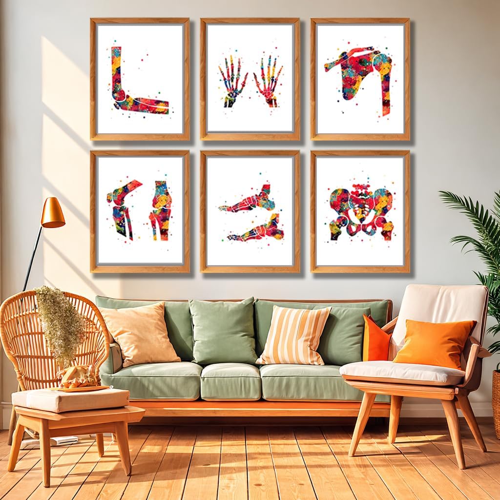 Watercolor Human Skeleton Anatomy Bones Illustration Poster Set for Biology Classroom Display, Lab Chiropractic Medİcal Office Learning Wall Skeleton Study Desk Physical Therapy Science Wall Art, Med Student Orthopedist Teacher Science Enthusiast Graduation Gifts - 8x10 Unframed Poster Set