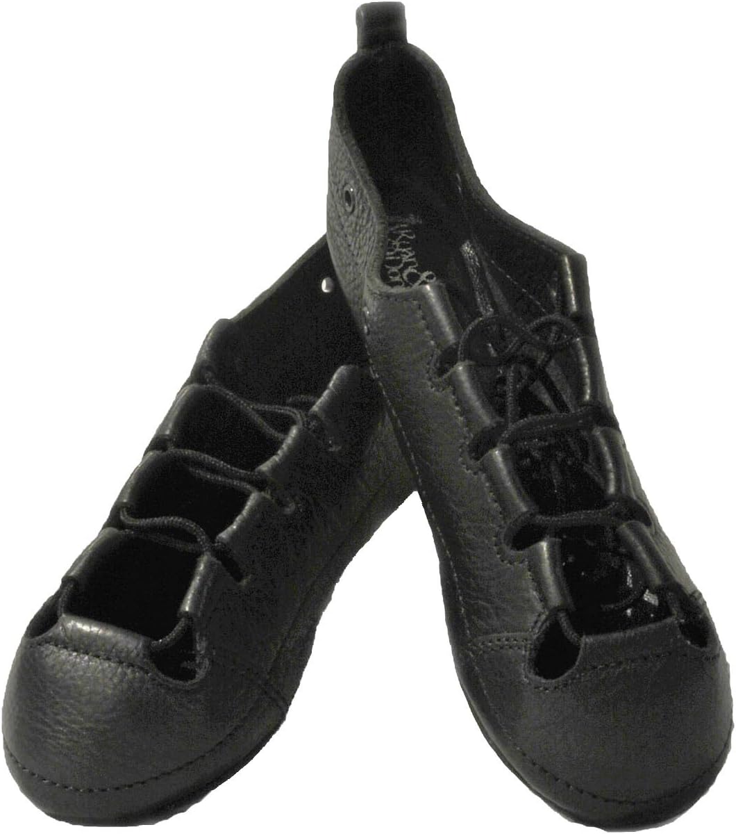 Girls Soft Gel Black Leather Irish Dance Pumps 5 UK - with Free Drawstring Bag -